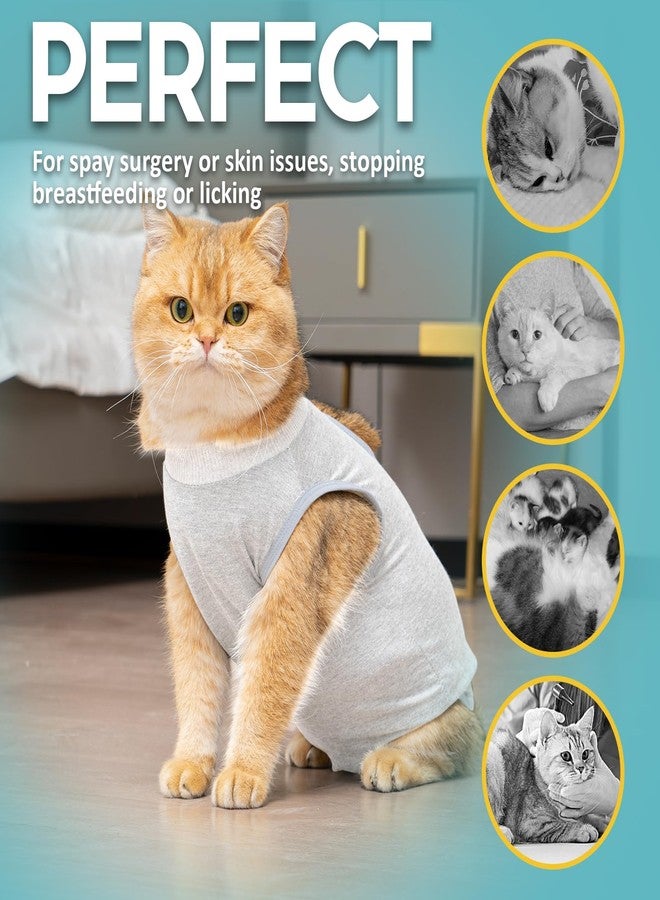 Avont 2 Pack Cat Recovery Suit - Kitten Onesie for Cats After Surgery, Surgical Spay Recovery Suit Female for Abdominal Wounds or Skin Diseases Protection -Grey/Dark Grey(L) - Image 4